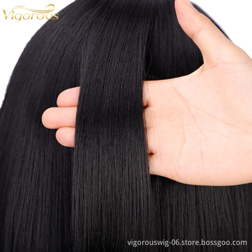 Straight short black solid high quality wholesale vendors black women synthetic hair fiber wigs with none lace